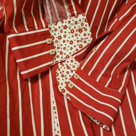 Aegean Athens sz large 41/42 mens pure cotton Button Down Shirt red strips - Picture 4 of 9